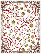Ornate Gold Star Swirls Red Border Rug