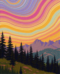 Vibrant Sunset Swirl Mountain Forest Rug