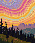 Vibrant Sunset Swirl Mountain Forest Rug
