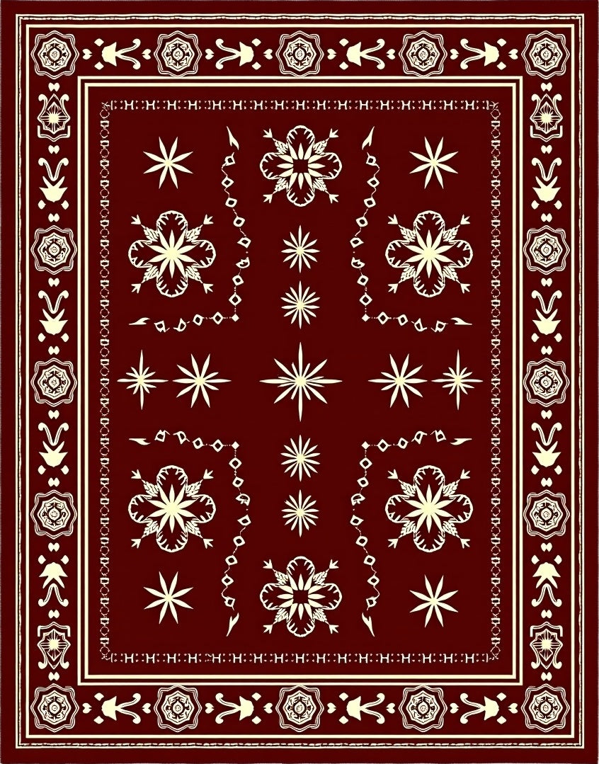 Crimson Floral Starburst Medallion Rug