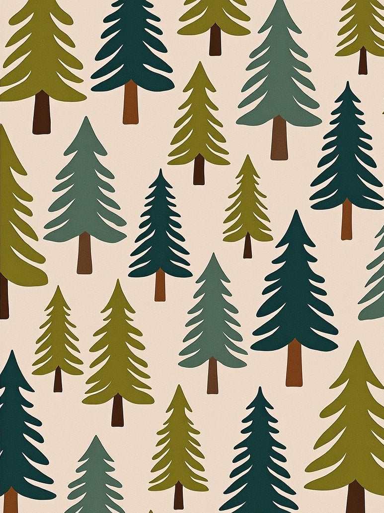 Woodland Forest Pine Trees Khaki Rug