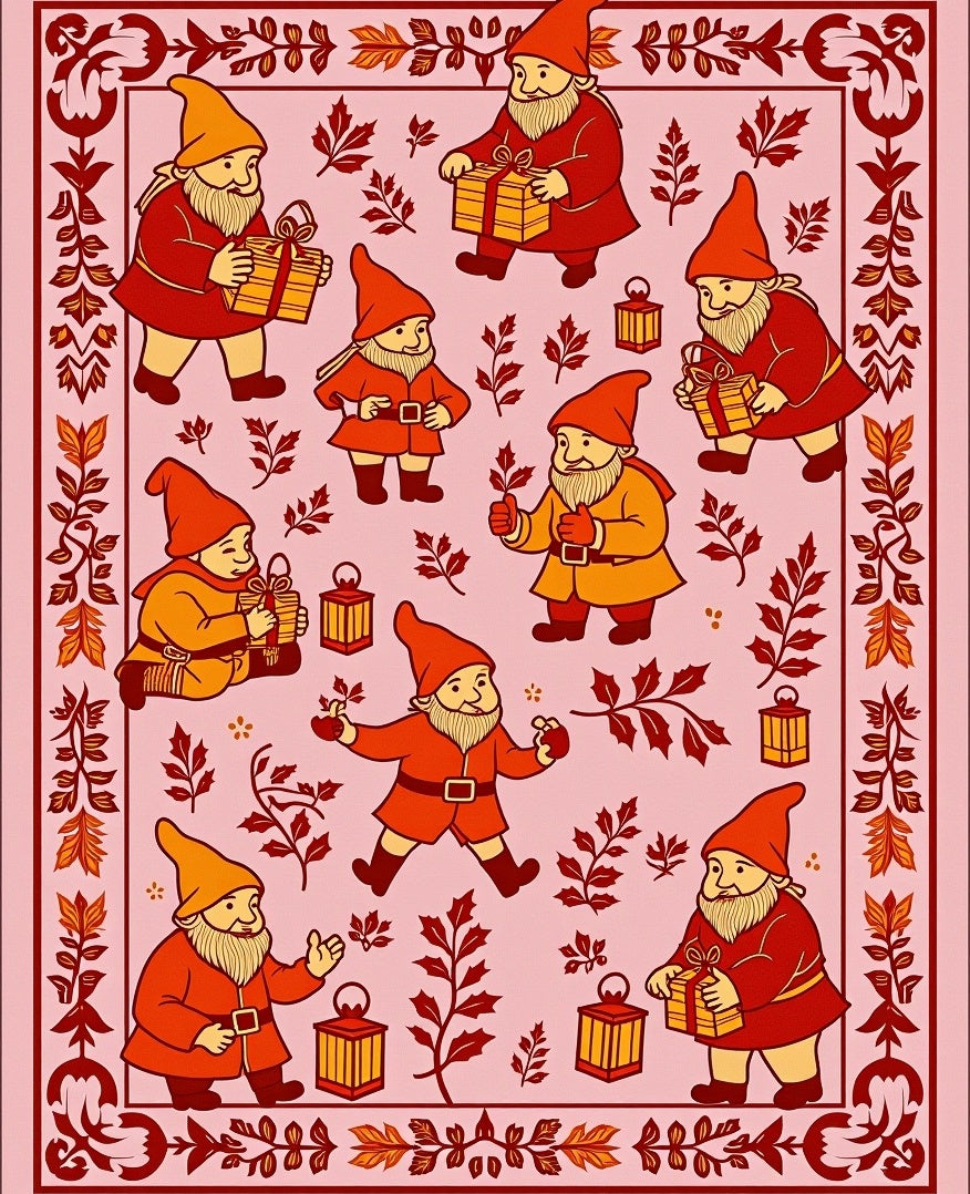 Whimsical Gnomes Autumn Gifts Pink Rug