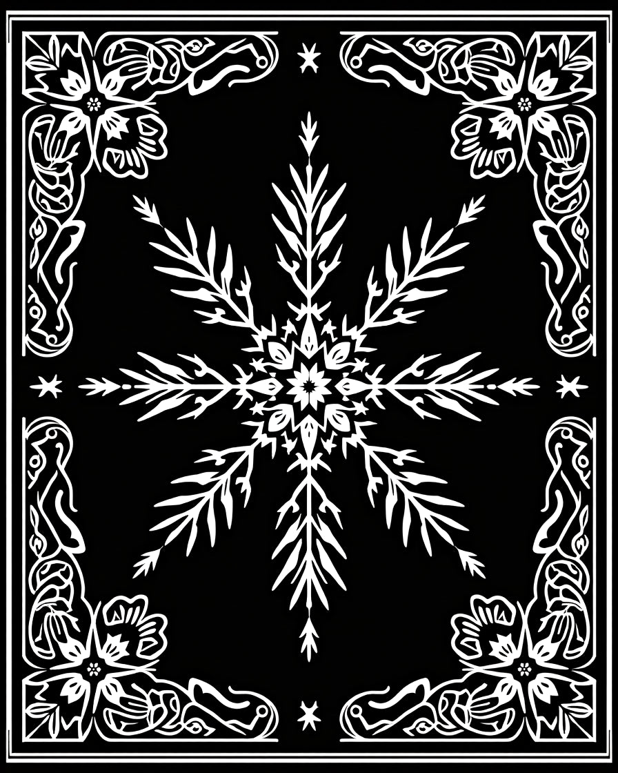White Snowflake Floral Border Rug