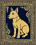 Golden Dog Portrait Navy Ornate Rug