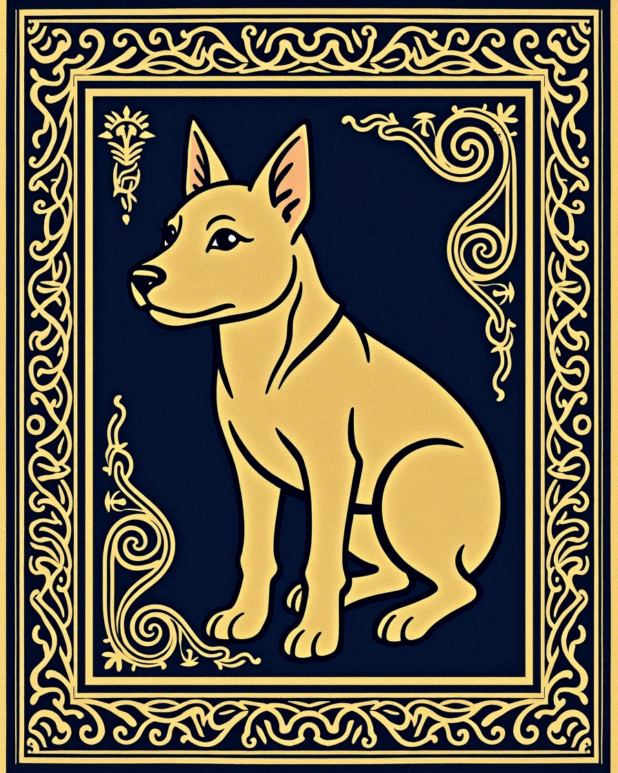 Golden Dog Portrait Navy Ornate Rug