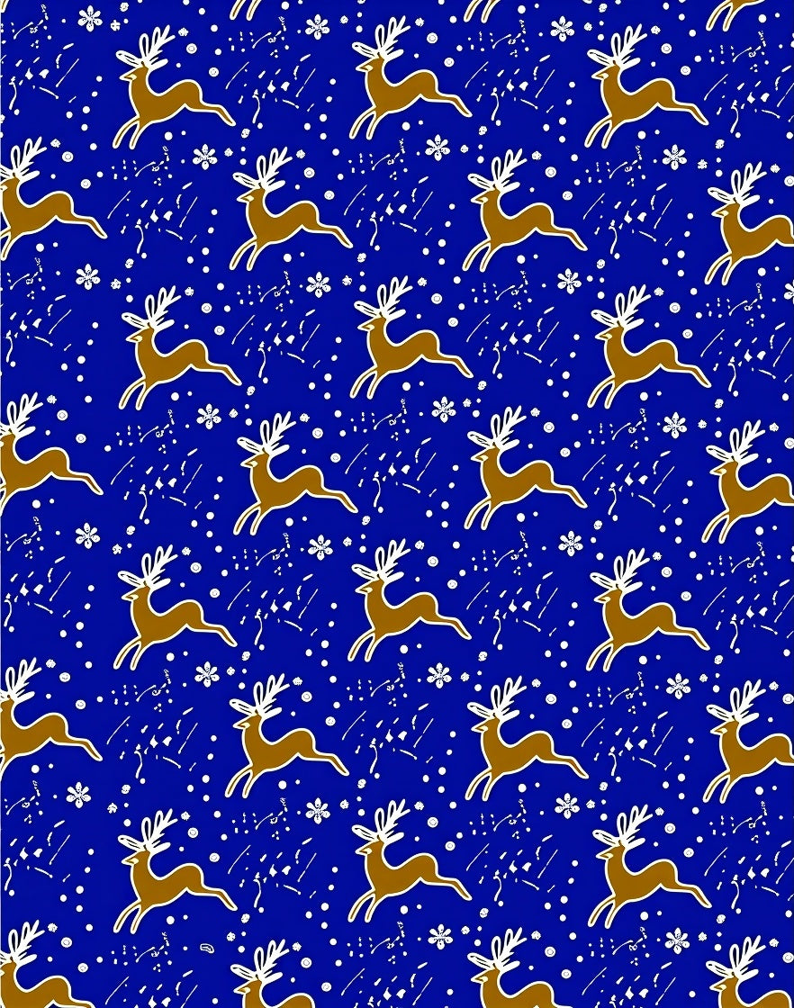 Brown Reindeer White Snowflakes Blue Field Rug