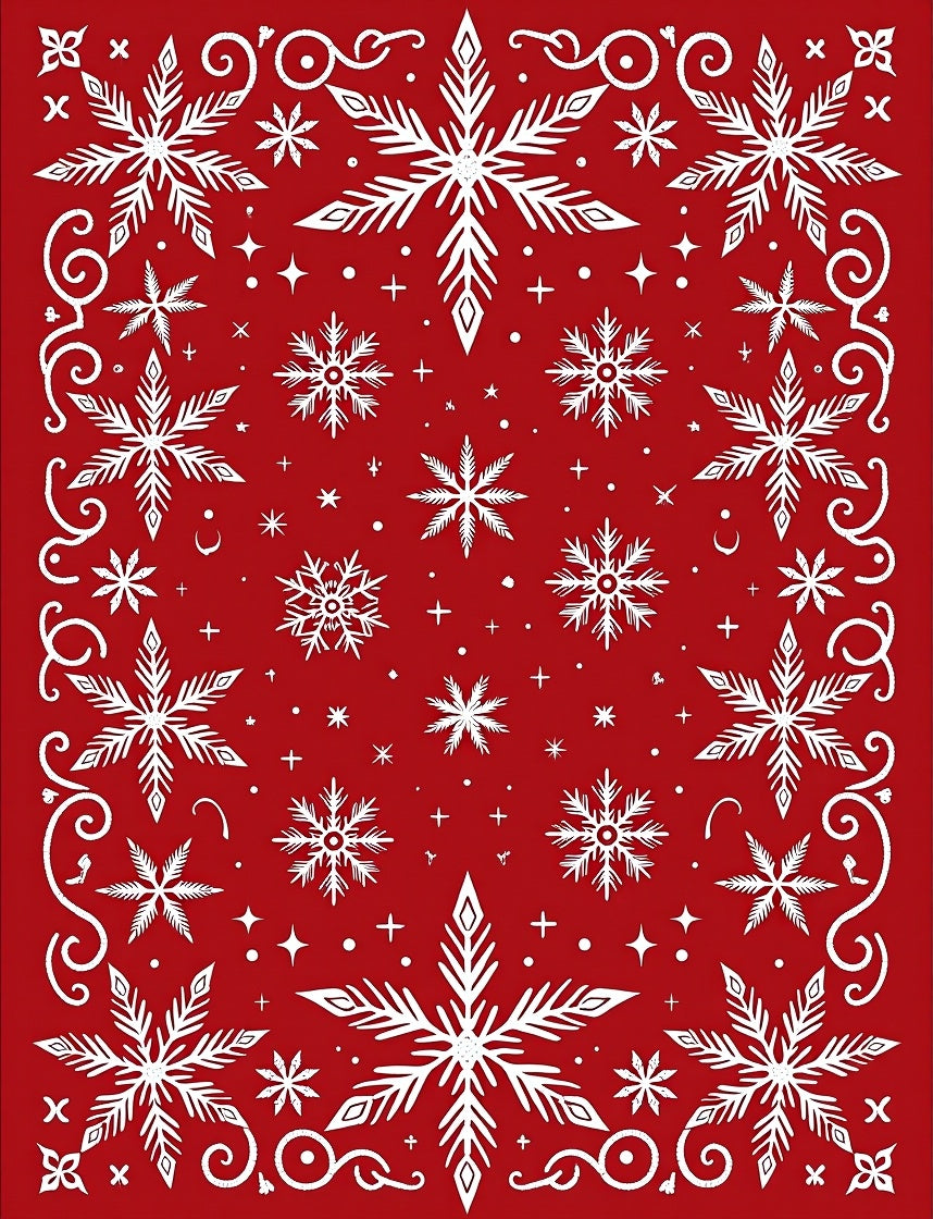 Festive Red White Snowflake Collage Rug