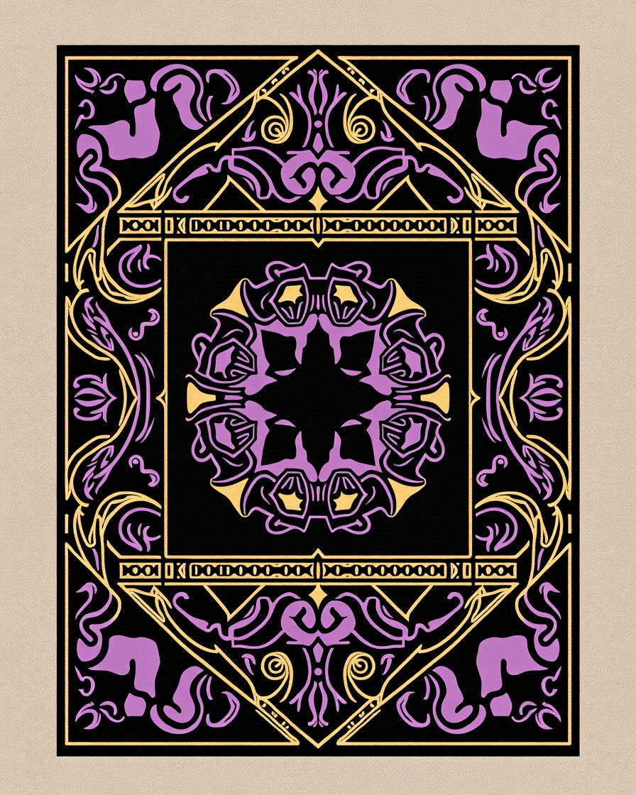 Ornate Violet Yellow Filigree Mandala Rug
