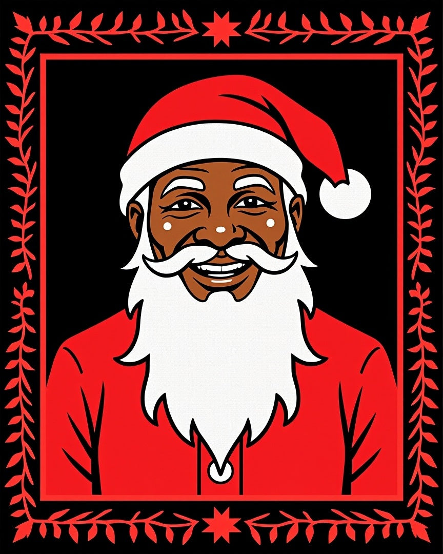 Crimson Santa Claus Portrait Red Border Rug