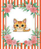 Whimsical Orange Striped Pink Rose Cat Rug