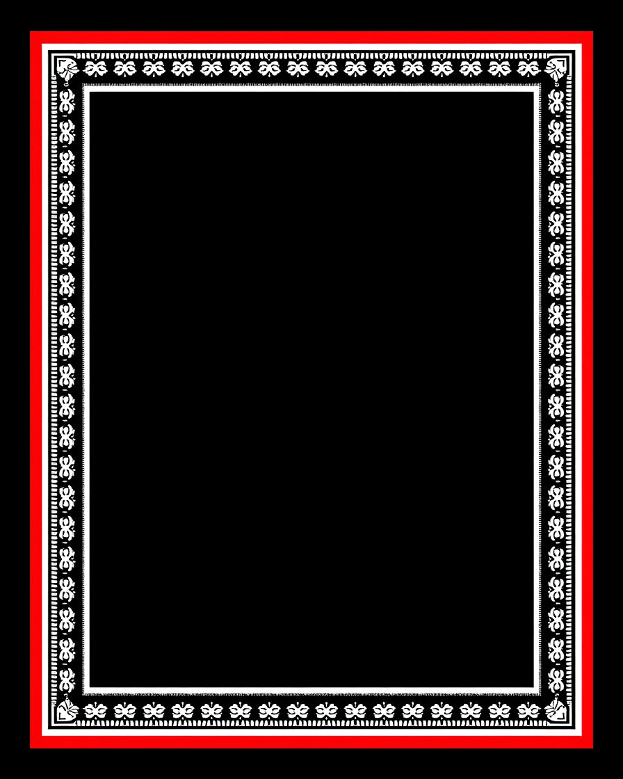 Red White Black Floral Border Rug