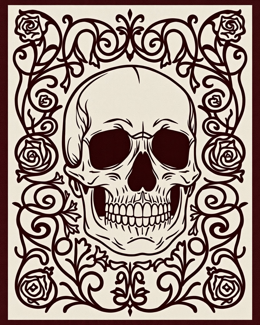 Dark Floral Skull Vintage Scroll Rug
