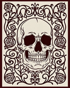 Dark Floral Skull Vintage Scroll Rug