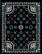 Black White Turquoise Celestial Symbols Rug