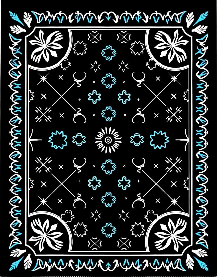 Black White Turquoise Celestial Symbols Rug