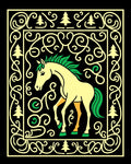 Yellow Horse With Green Mane Border Rug
