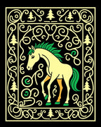 Yellow Horse With Green Mane Border Rug
