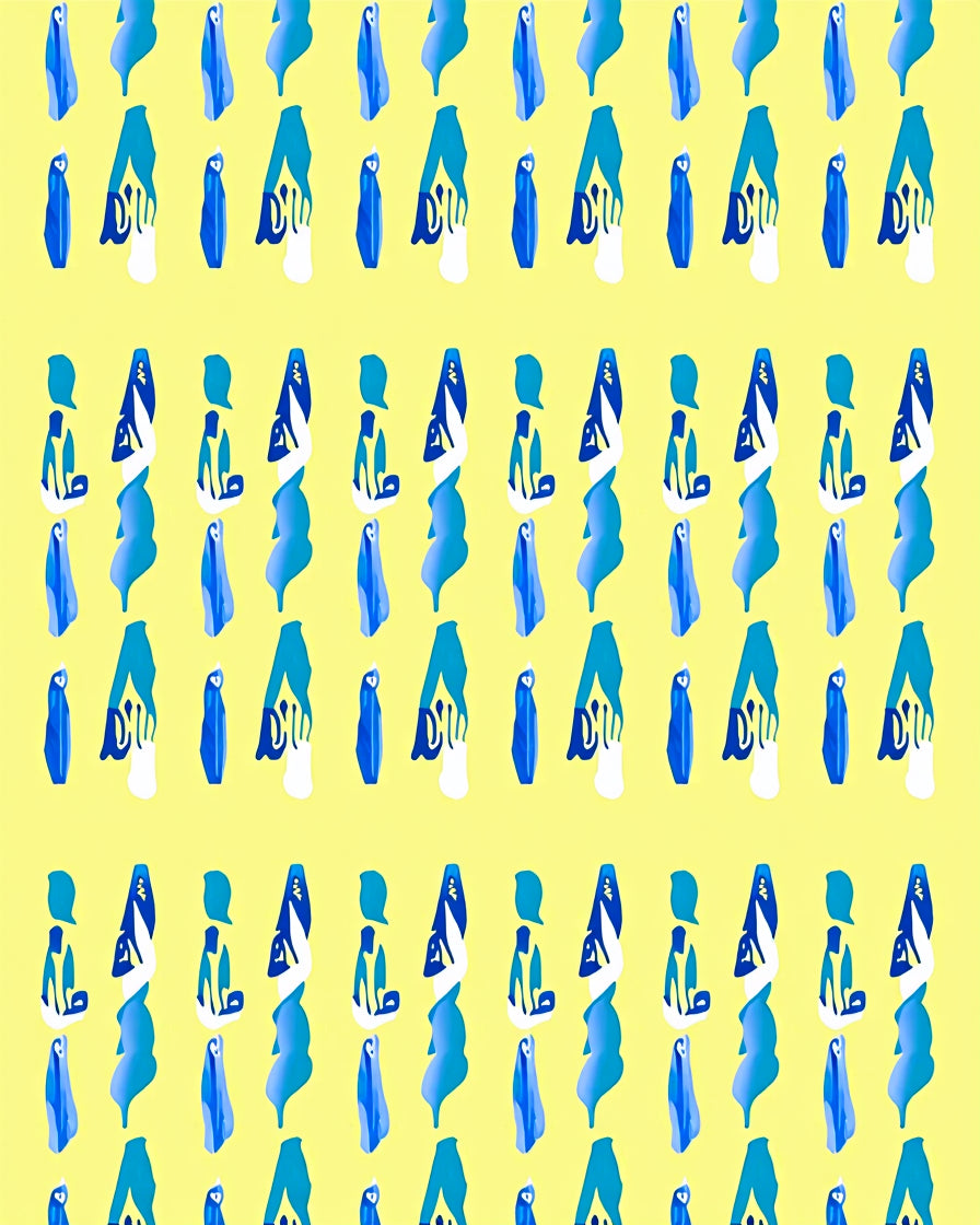 Abstract Blue and White Organic Forms Ruled Rug