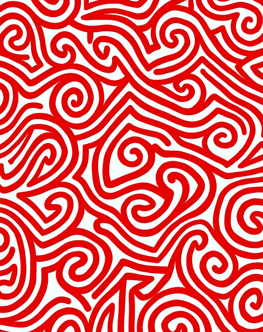 Bold Red Swirling Lines Rug
