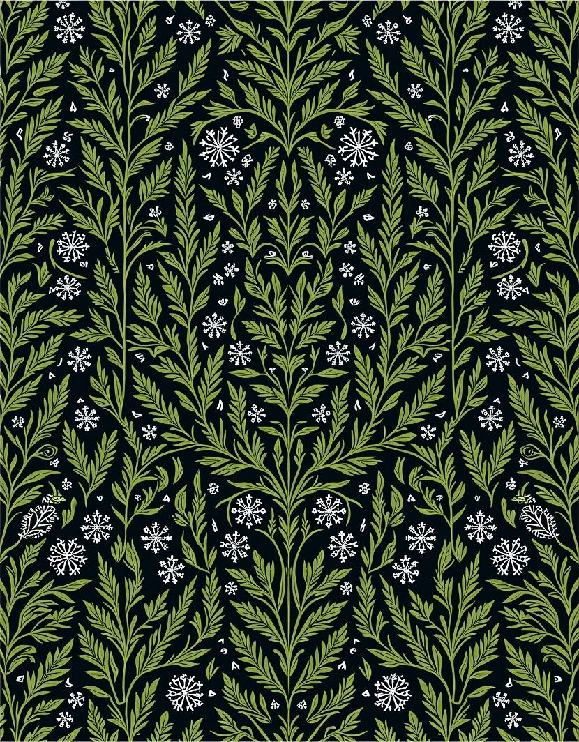 Green Leaf Snowflake Botanical Garden Rug