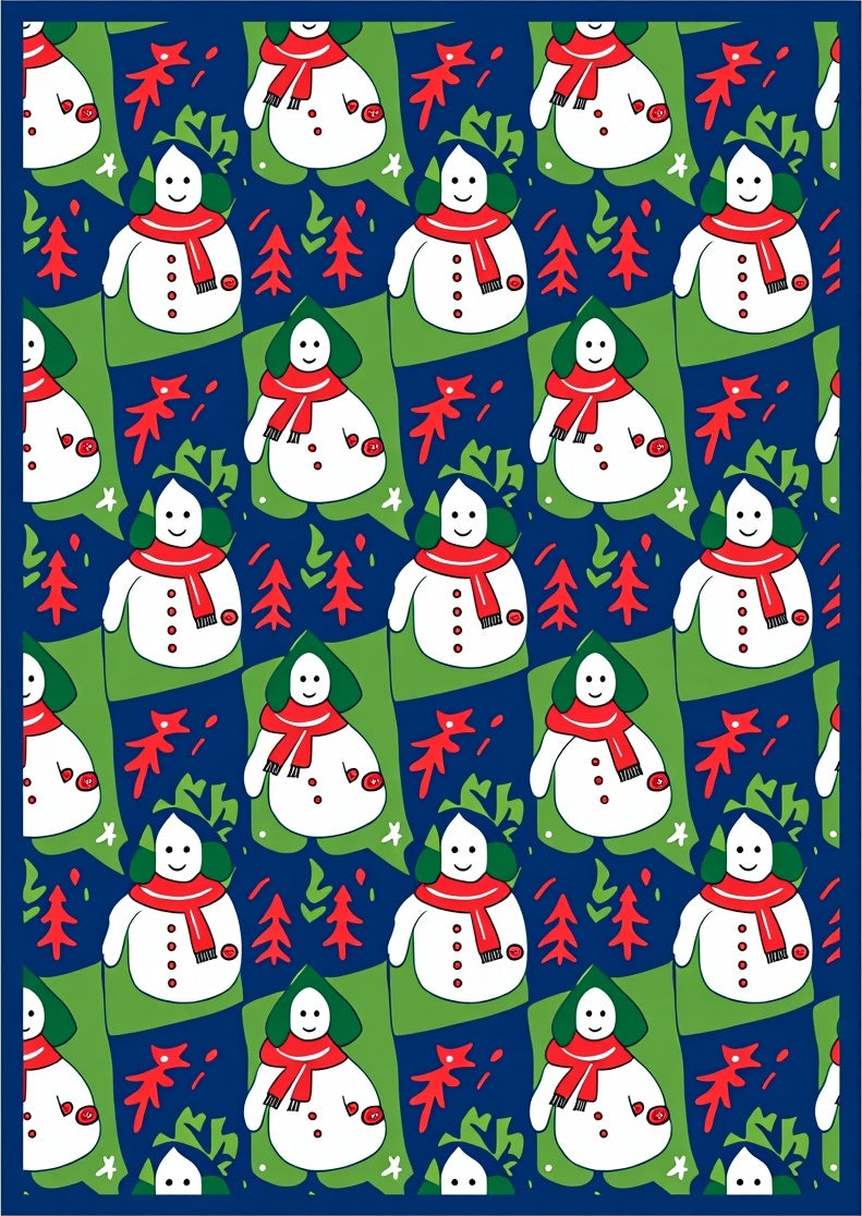 Cheerful Snowman with Red Scarlet Scarf Rug
