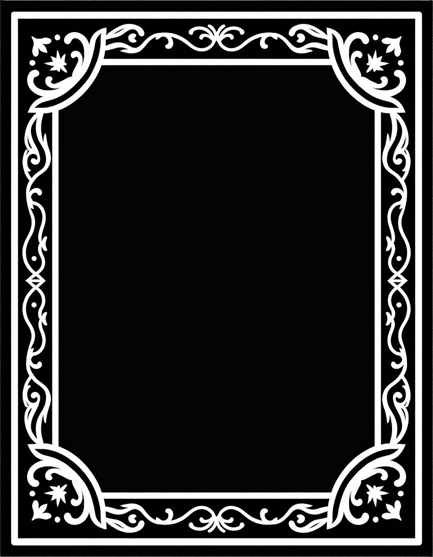 Ornate Black White Floral Frame Rug