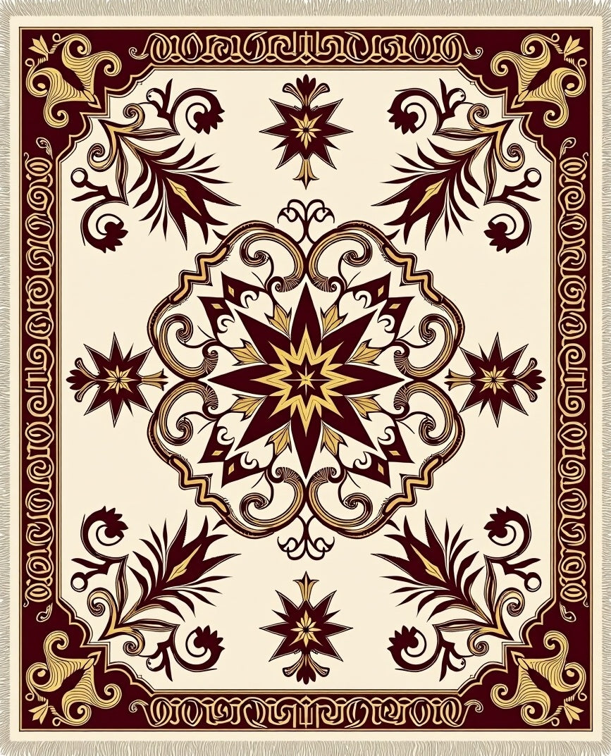 Crimson Gold Ornamental Medallion Blanket Rug