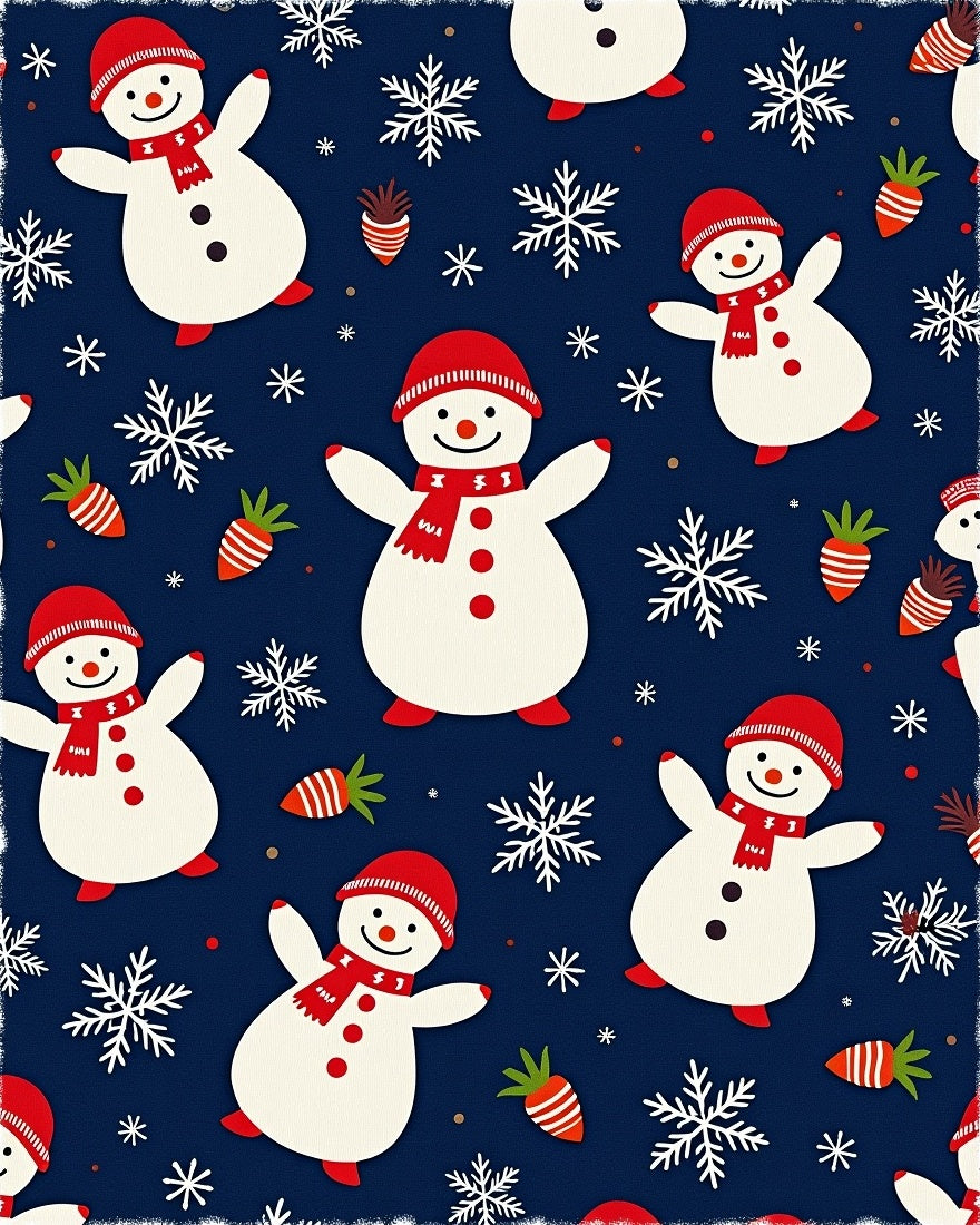 Festive Snowman Red Scarf Snowflakes Rug