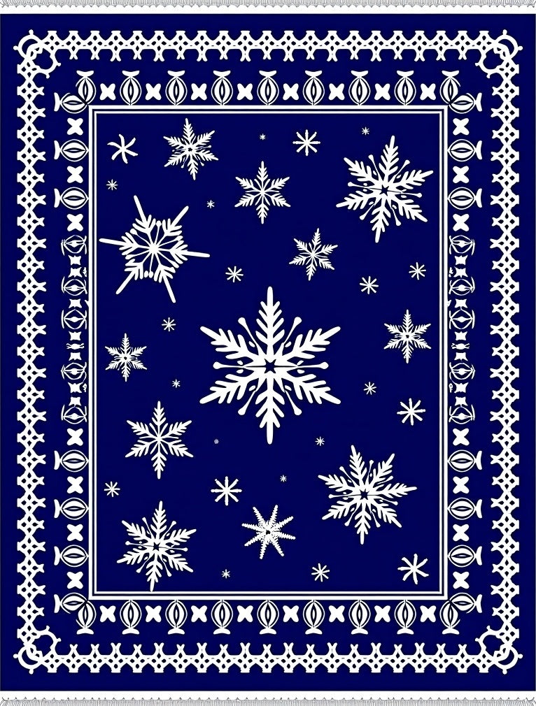 Navy White Snowflake Border Rug