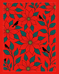 Crimson Red Floral Bird Branches Rug