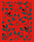 Crimson Red Floral Bird Branches Rug