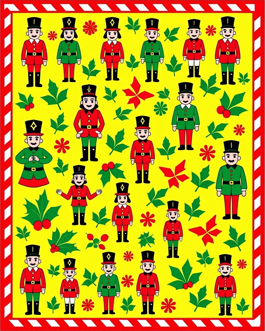 Christmas Nutcracker Red Green Folksy Rug