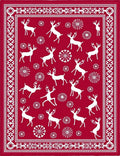 Red White Reindeer Snowflake Christmas Rug