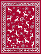 Red White Reindeer Snowflake Christmas Rug