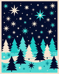 Midcentury Teal Starry Forest Scene Rug
