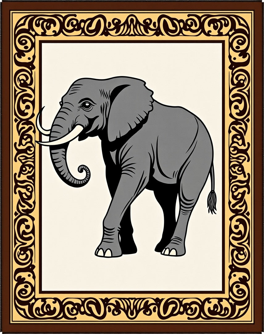 Bold Gray Elephant Ornate Border Rug