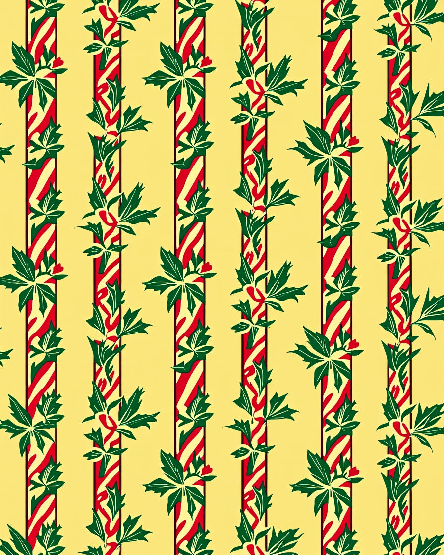 Festive Red Green Leaf Stripe Rug