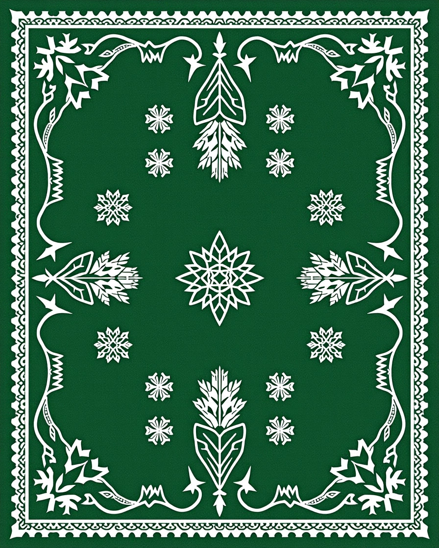 Emerald Snowflakes In Ornate Border Rug
