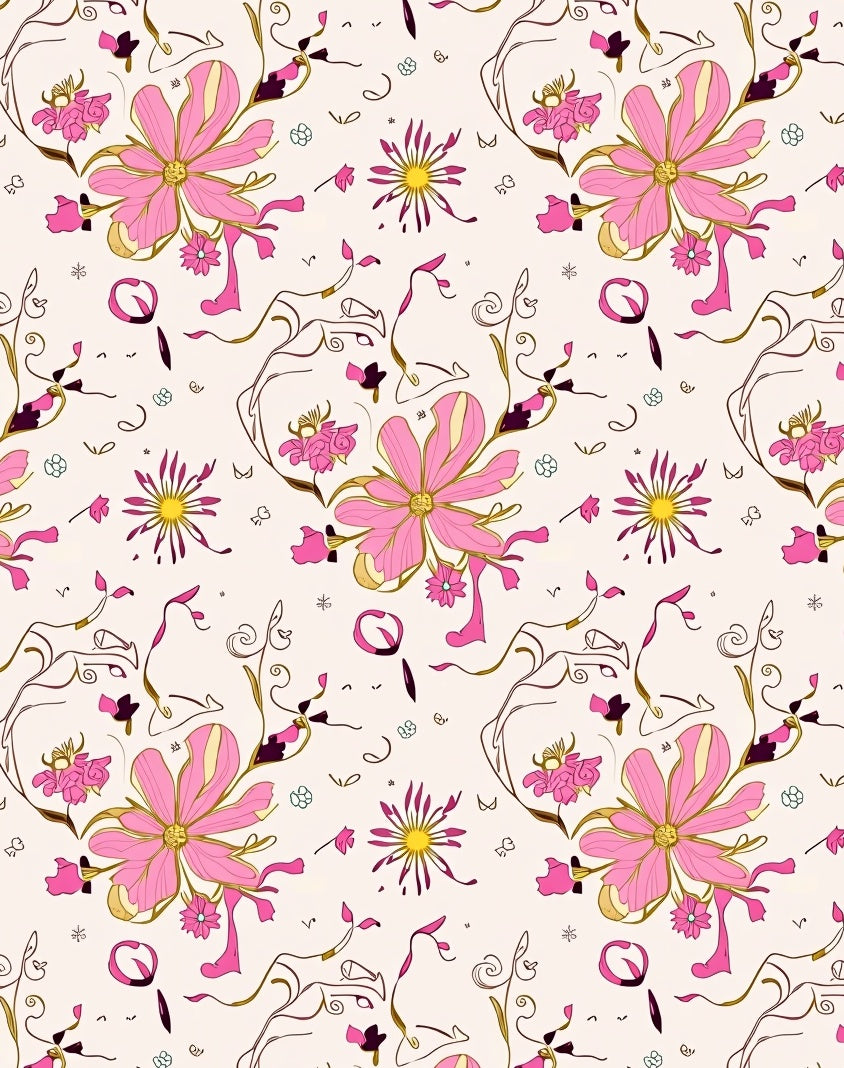 Pink Floral Whimsical Vine Fabric Rug