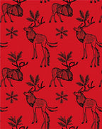 Crimson Reindeer And Snowflakes Folk Rug
