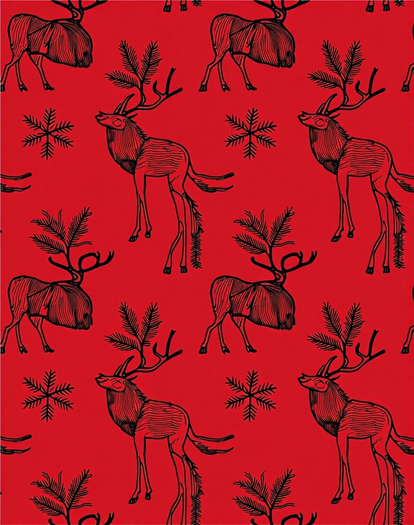 Crimson Reindeer And Snowflakes Folk Rug