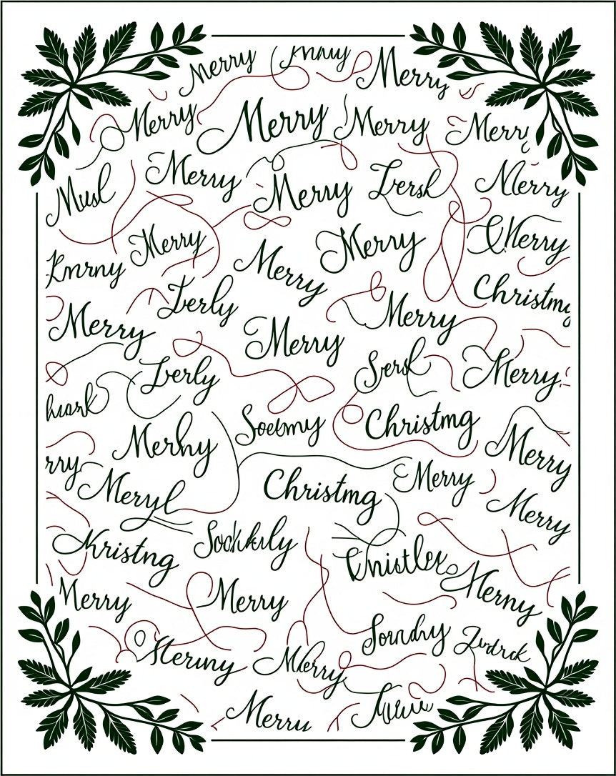 Christmas Script All Over Leafy Border Rug