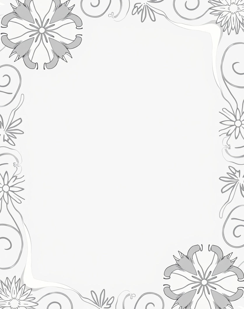 Light Gray Floral Swirl Border Rug