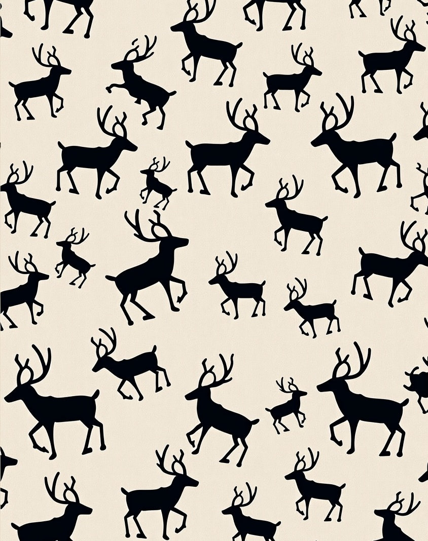 Black Reindeer Silhouette Cream Background Rug