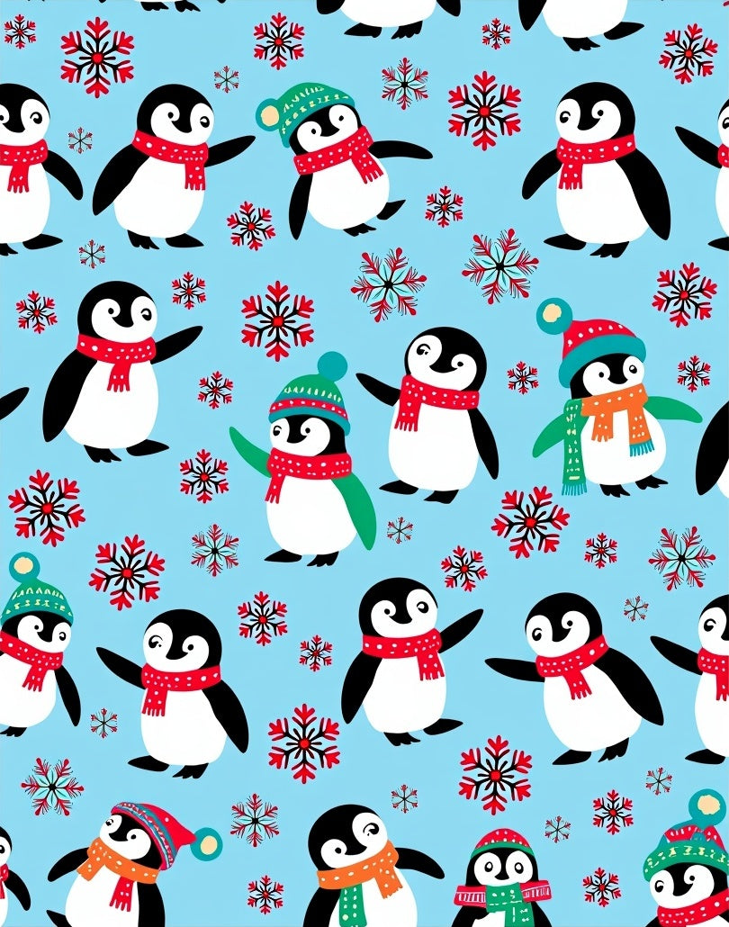 Charming Penguin Snowfall Scene Rug