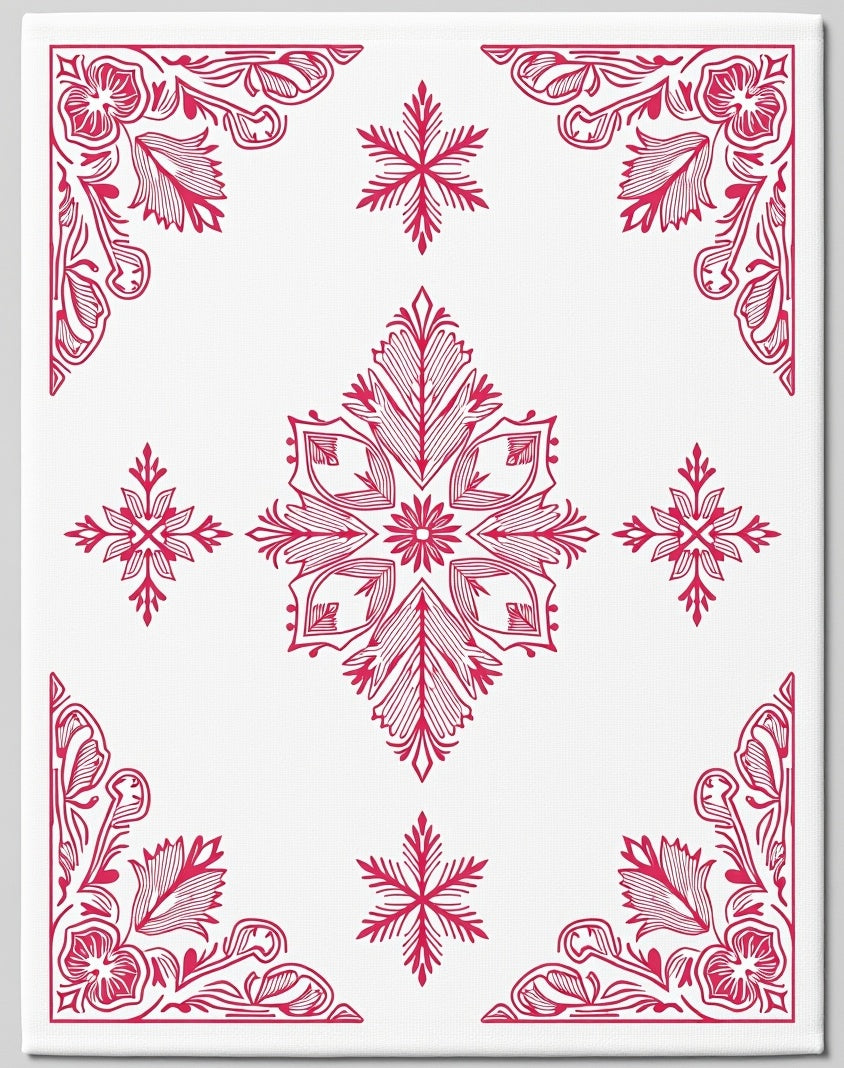 Crimson Floral Medallion Snowflake Arrangement Rug