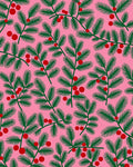 Pink Green Berry Pine Branch Rug