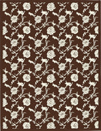 Brown Ivory Rose Vine Scroll Rug
