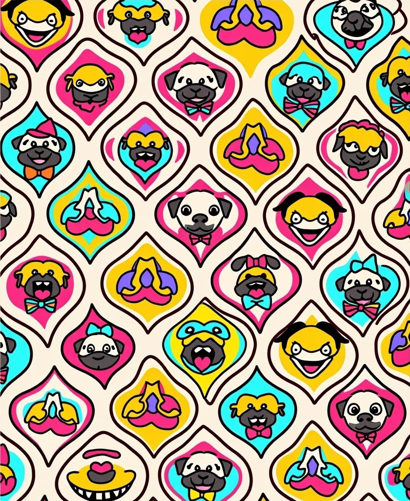 Retro Pug Face Colorful Mid Century Drops Rug