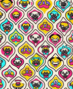Retro Pug Face Colorful Mid Century Drops Rug